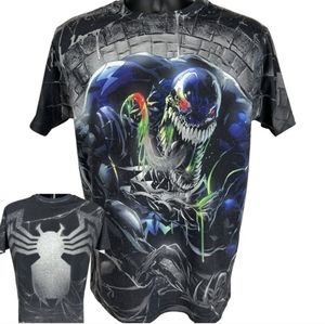 Spider-Man Venom All Over Print T Shirt Marvel AOP MCU Black Graphic Tee Medium
